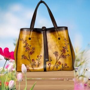 NEW VINTAGE INSPIRED Floral Embossed Leather 3 n 1 Satchel, Tote & Crossbody Bag